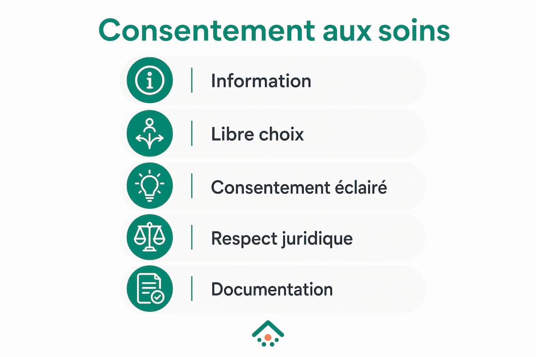 Schéma illustrant les principales étapes du parcours de consentement aux soins
