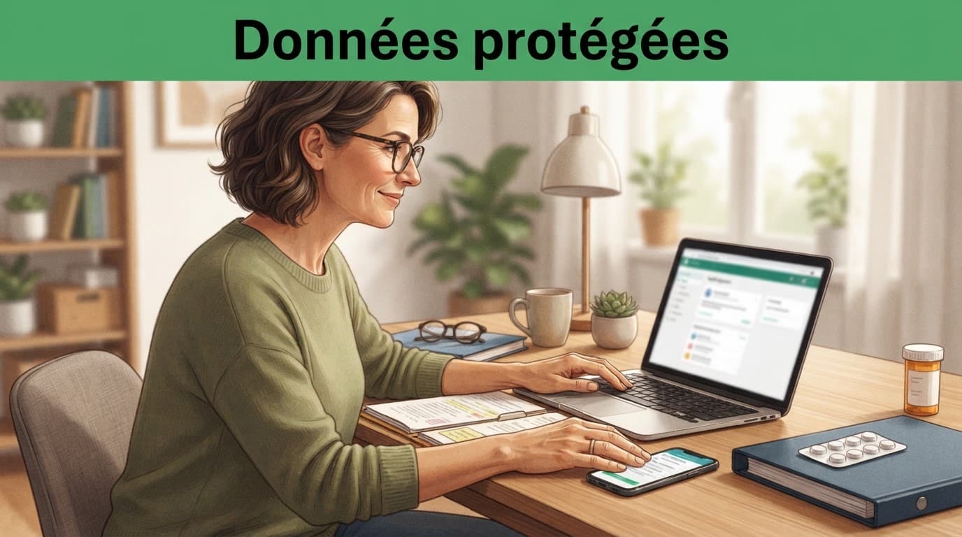 Un aidant consulte des documents de santé sur un ordinateur et un smartphone.