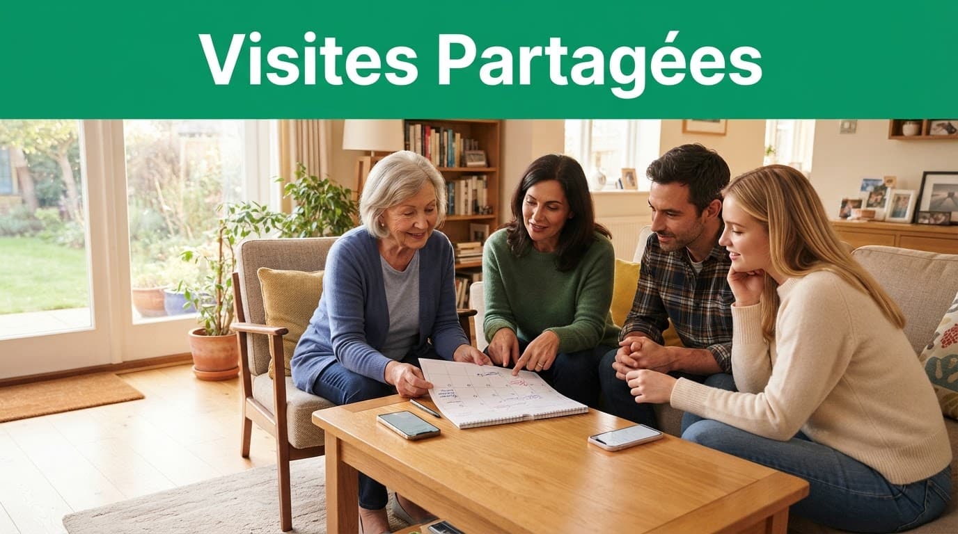 Trois proches organisent les visites d'un parent âgé.