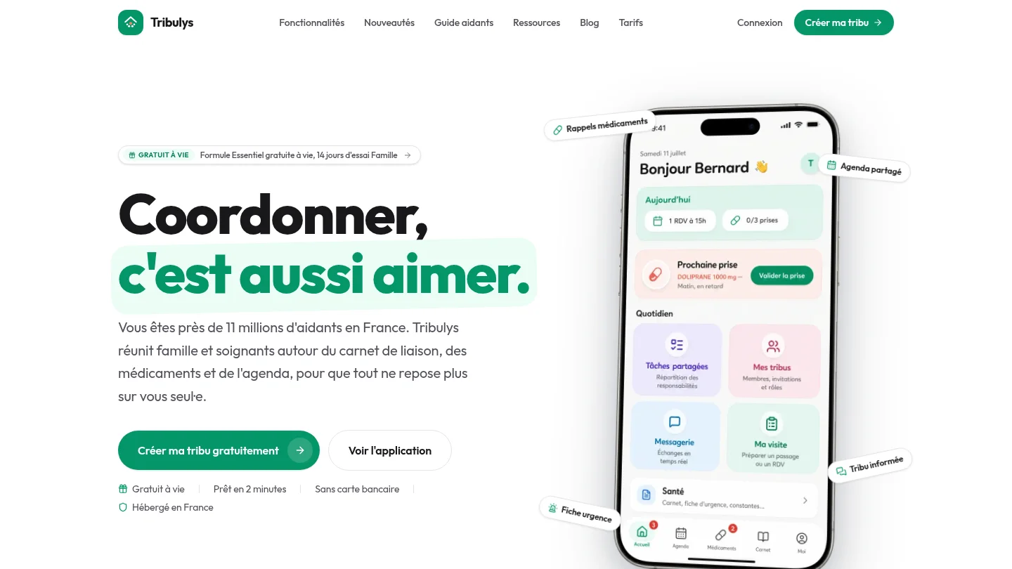 Capture de la page d’accueil de Tribulys