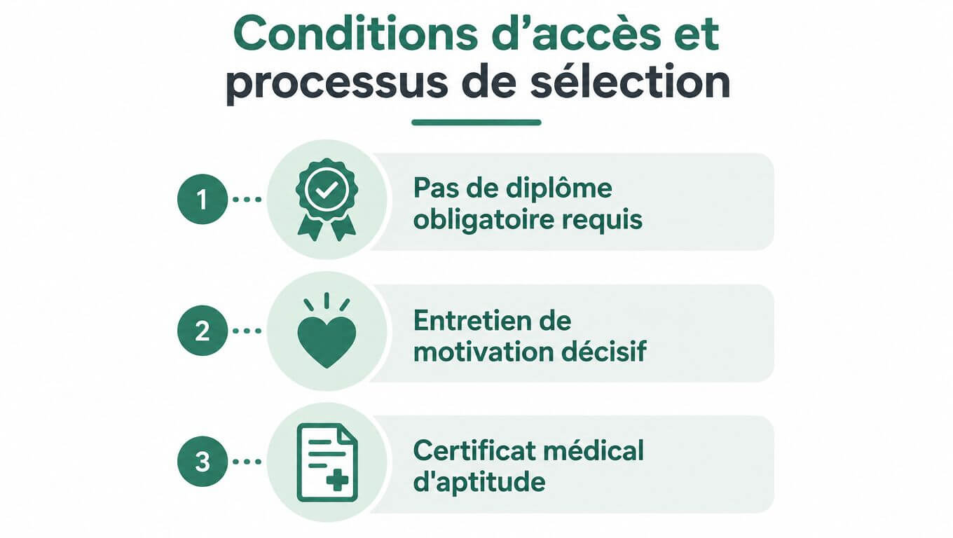 A numbered list of the three access conditions and the selection process for vocational training.
