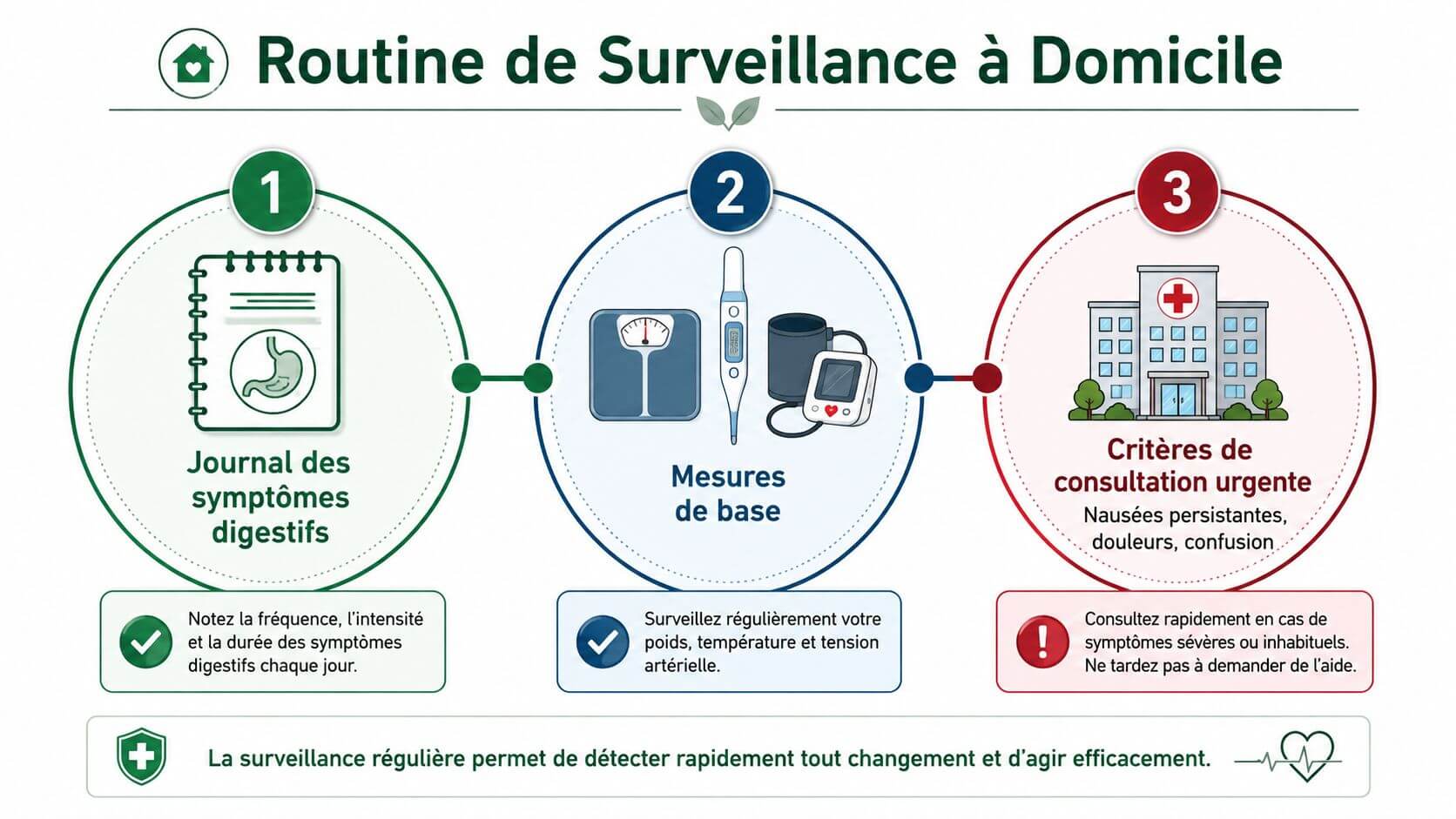 An infographic of the routine home surveillance of the digestive side effects associated with metformin.
