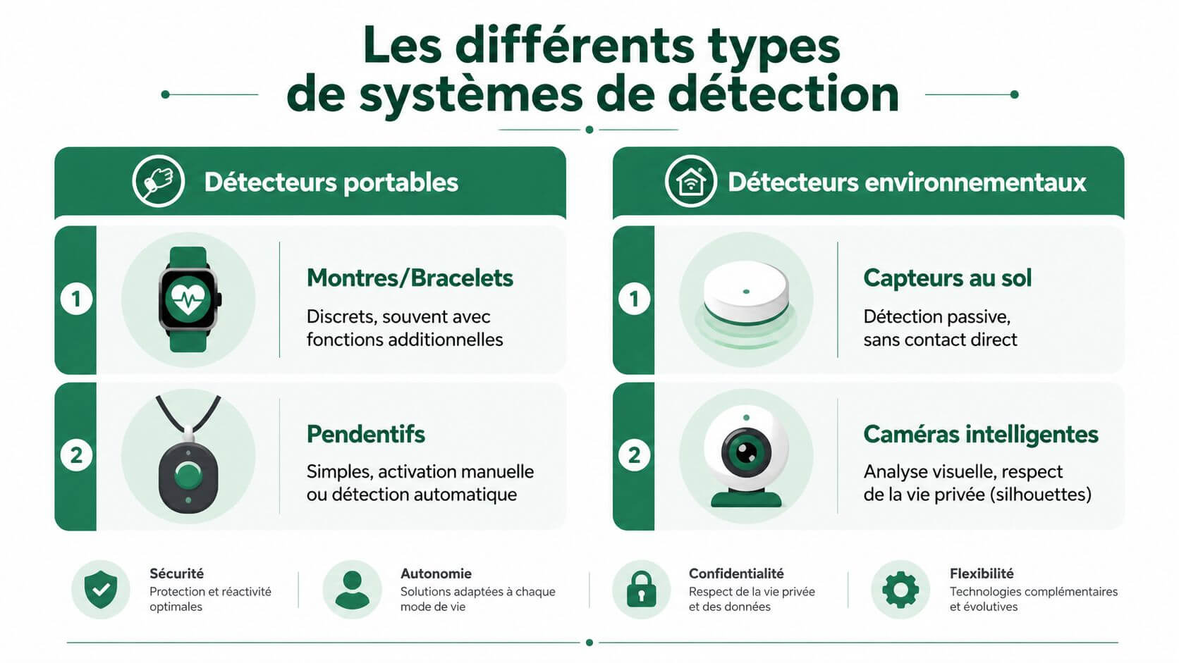 Infographic showing the different types of detection systems, including portable devices and environmental sensors.