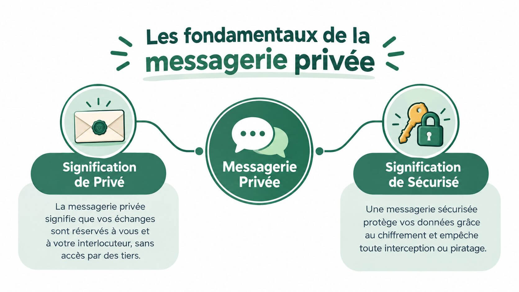 Infographic illustrating the concepts of privacy and security in private online messaging services.