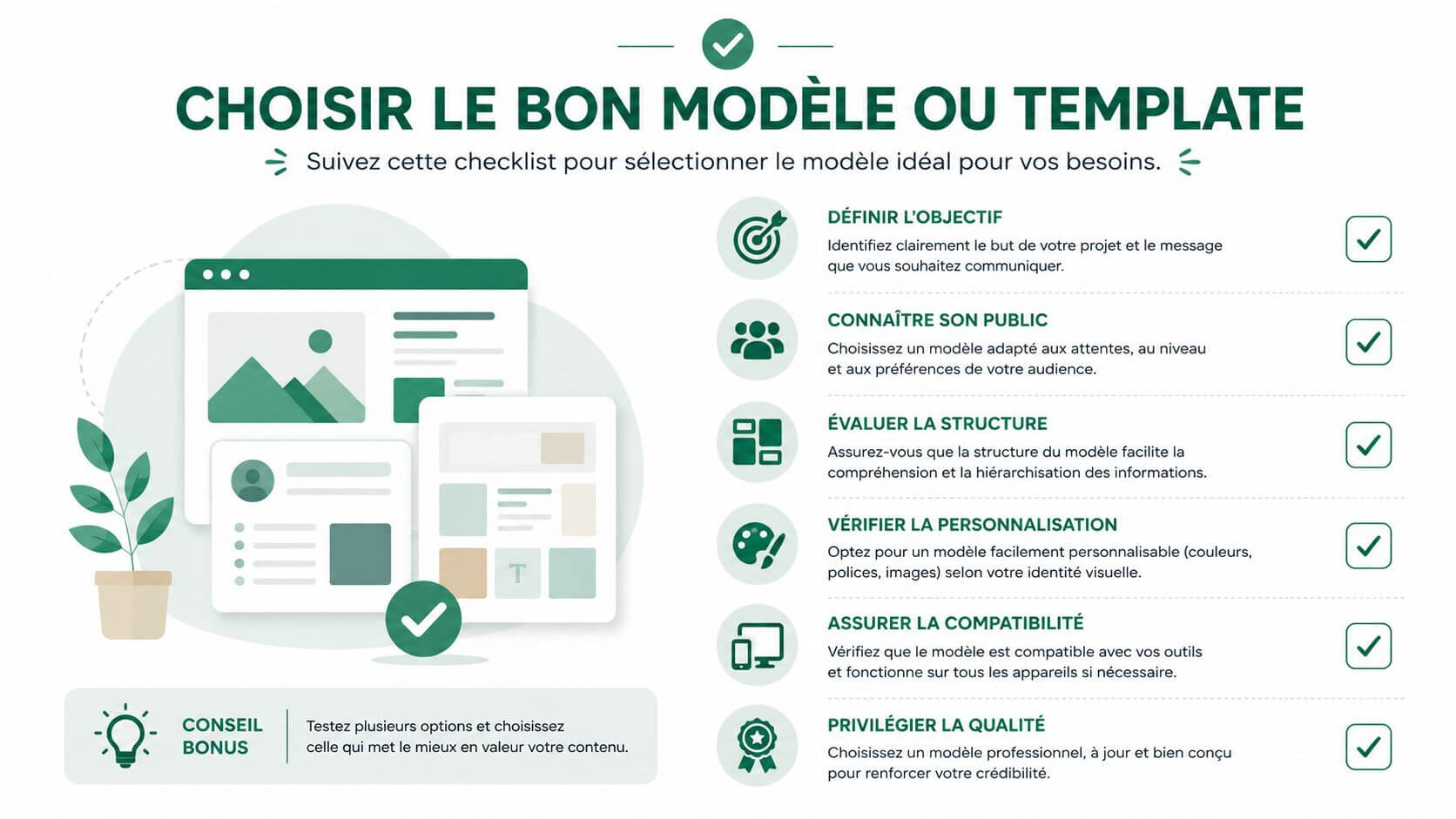 An infographic showing a checklist to choose the best graphic design template or template.